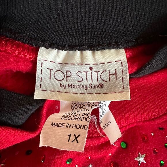 VTG 90s Top Stitch embellished red crewneck sweatshirt w sequins. Beautiful. 1X - Picture 7 of 7